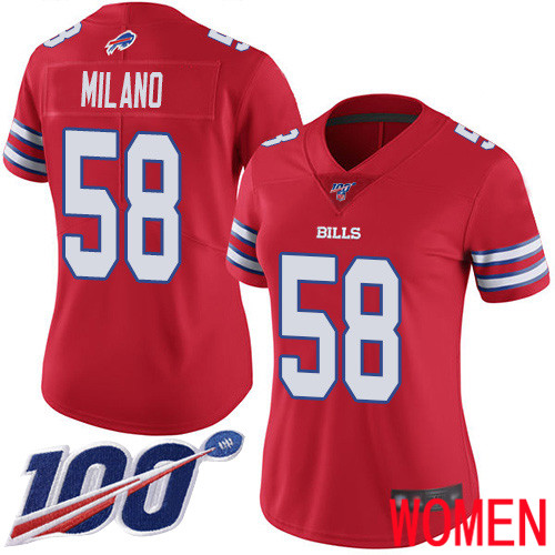 Women Buffalo Bills #58 Matt Milano Limited Red Rush Vapor Untouchable 100th Season NFL Jersey